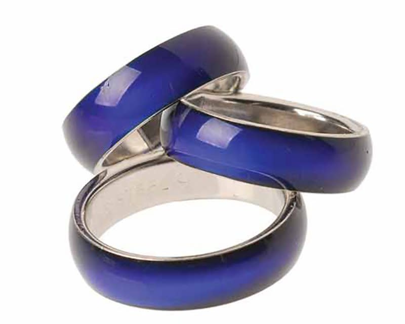 Three stacked blue mood rings