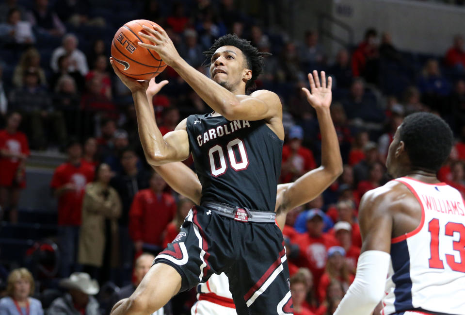 Feb 5, 2020; Oxford, Mississippi, USA; South Carolina Gamecocks guard AJ Lawson (00) shoots during the first half against the Mississippi Rebels at The Pavilion at Ole Miss.