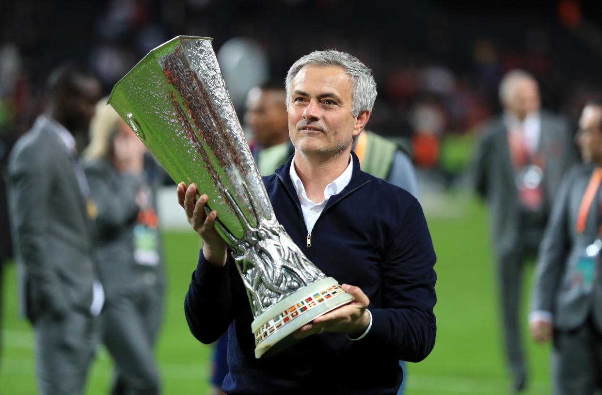 Jose Mourinho with the Europa League trophy