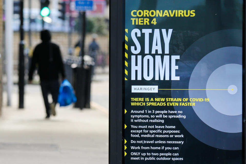 A 'Stay Home' sign seen in London, amid Covid-19 pandemic.