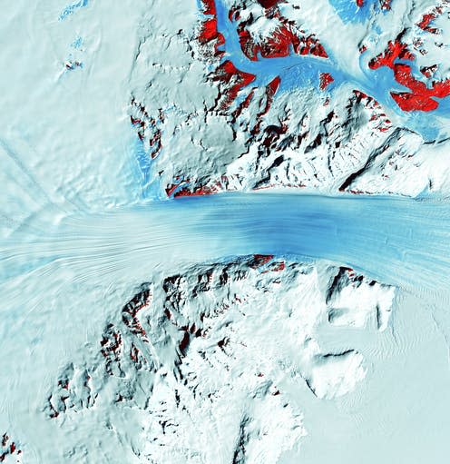 <span class="caption">Glaciers like Antarctica's Byrd Glacier are showing cracks and movement.</span> <span class="attribution"><a class="link " href="https://unsplash.com/photos/TSKlNIgK1P4" rel="nofollow noopener" target="_blank" data-ylk="slk:United States Geological Survey;elm:context_link;itc:0;sec:content-canvas">United States Geological Survey </a>, <a class="link " href="http://creativecommons.org/licenses/by-sa/4.0/" rel="nofollow noopener" target="_blank" data-ylk="slk:CC BY-SA;elm:context_link;itc:0;sec:content-canvas">CC BY-SA</a></span>