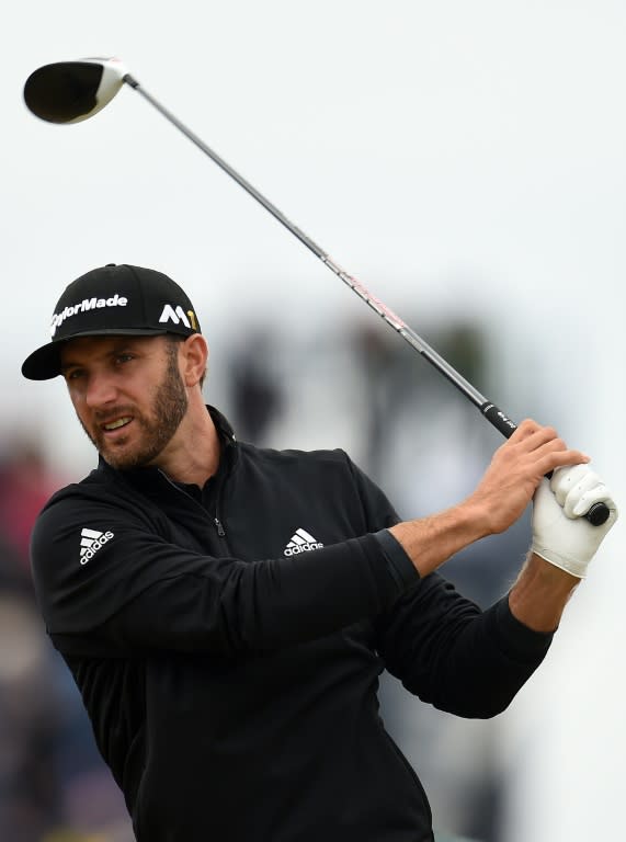 Reigning US Open champ and world number two Dustin Johnson, pictured on July 17, 2016, didn't let an equipment malfunction spoil his round of 67. He is in a six-way tie for 10th, five shots adrift of Fowler