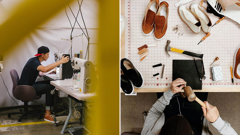 Inside Opie Way's sneaker-making studio.