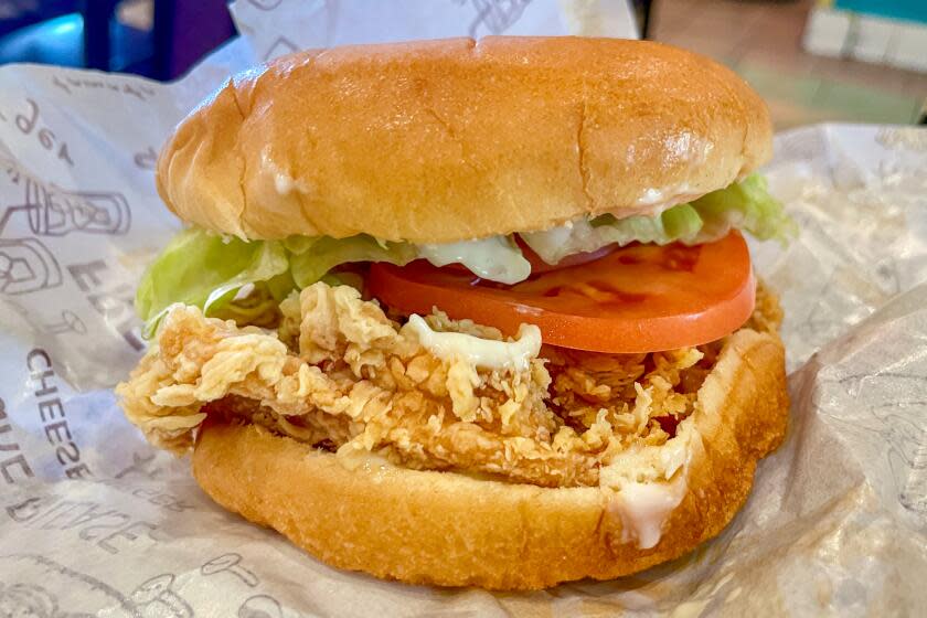 The spicy chicken burger at MLB&Q Burger in Rowland Heights.