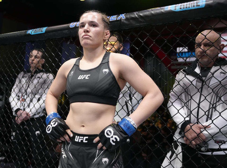 Erin Blanchfield appears to be closing in on a title shot but needs to beat Taila Santos on Saturday. (Jeff Bottari/Zuffa LLC via Getty Images)