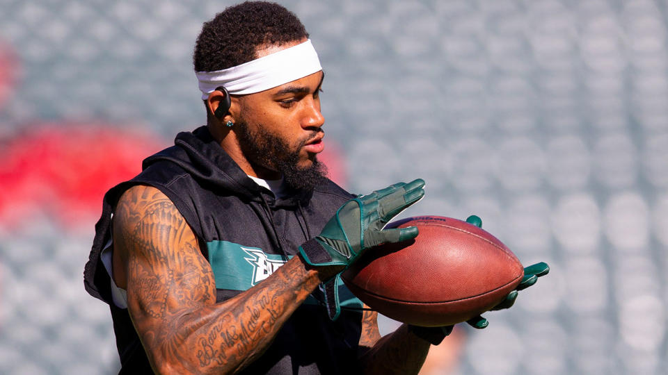 Pictured here, DeSean Jackson practising for the Philadelphia Eagles.