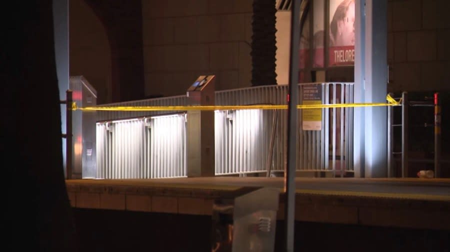 A man was killed after being stabbed on an E-Line Metro train in South Los Angeles on Dec. 12, 2023. (KTLA)