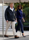 <p>President Donald Trump and first lady Melania Trump depart the White House in Washington, on their way to view storm damage in Puerto Rico, Oct. 3, 2017. (Photo: Kevin Lamarque/Reuters) </p>