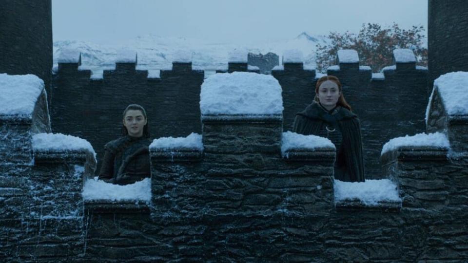 Arya (Maisie Williams) and Sansa Stark (Sophie Turner) in "Game of Thrones"