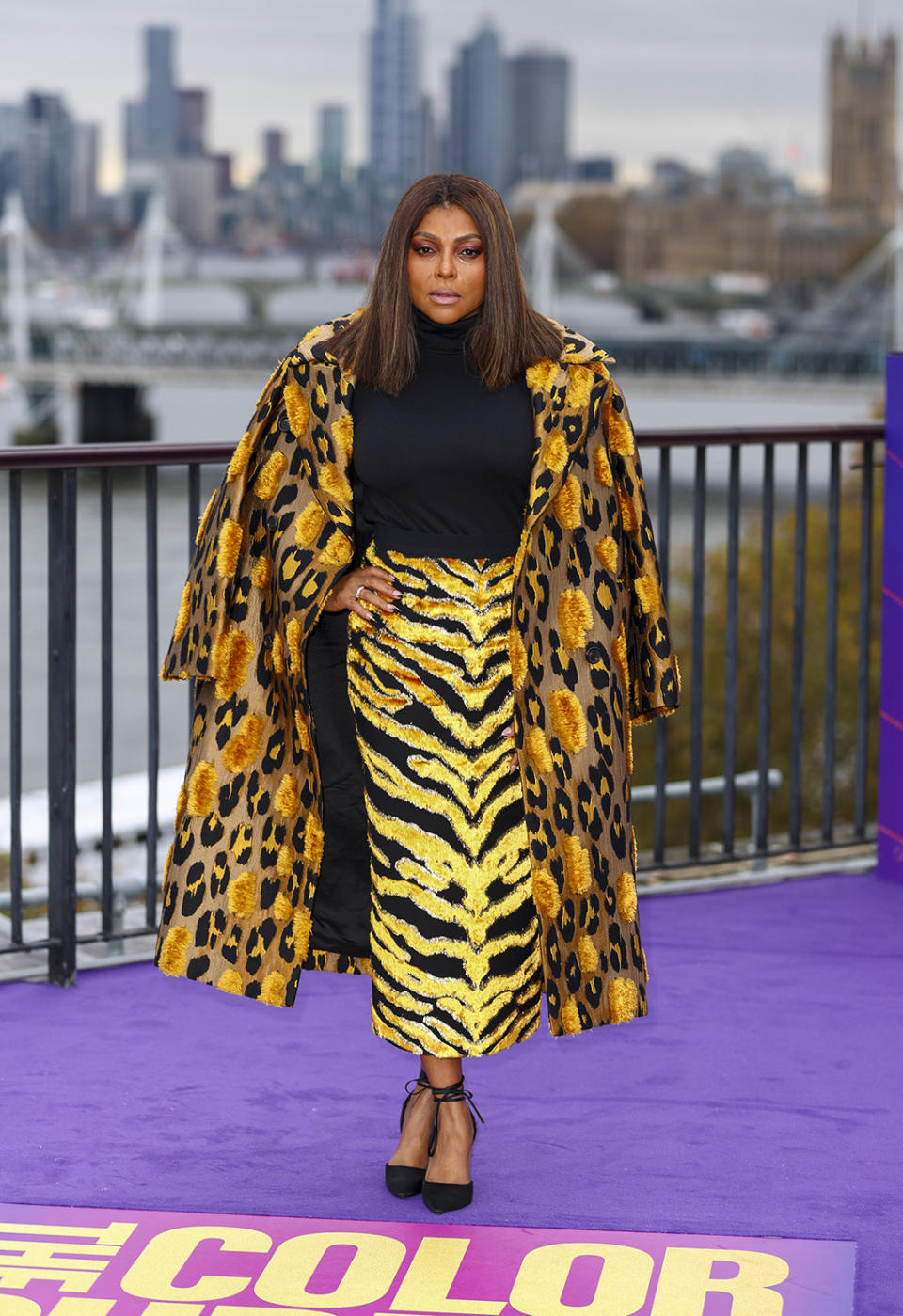 "The Color Purple," platforms, leather ankle boots, suit, dress, London.