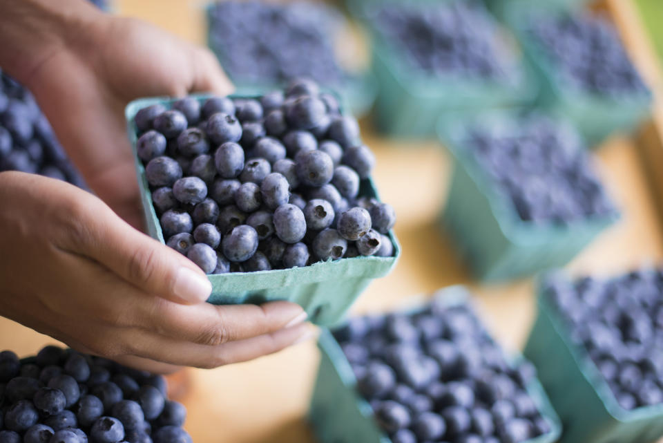 a carton of blueberries