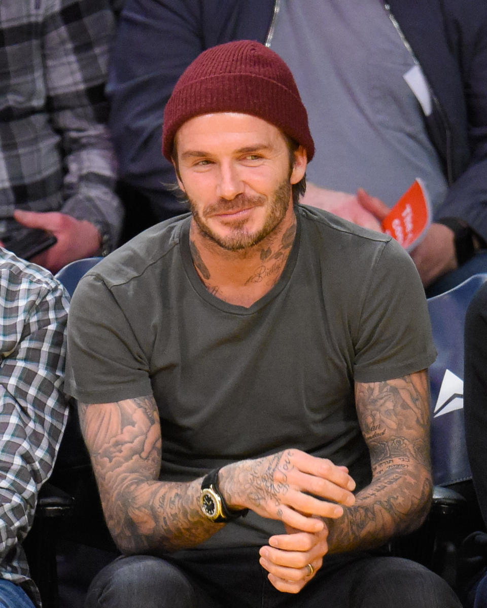 Stock picture of David Beckham with some of his many inkings on show. (Getty Images)