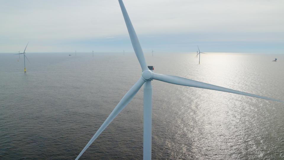 Officials marked the completion Thursday of the South Fork Wind Farm, a 12-turbine project off Rhode Island that is sending power to New York.