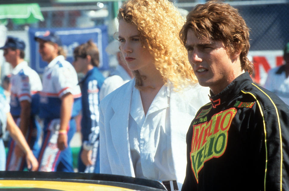 Tom Cruise and Nicole Kidman at the racetrack in a scene from the film 'Days of Thunder', 1990. (Photo by Paramount Pictures/Getty Images)