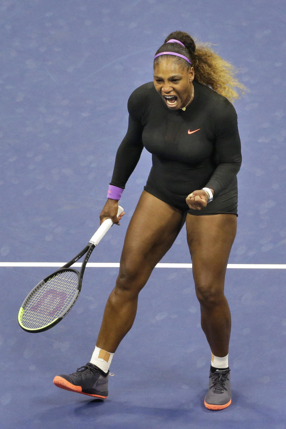 Serena Williams, of the United States, reacts after winning a point during her match against Qiang Wang, of China, during the quarterfinals of the U.S. Open tennis tournament Tuesday, Sept. 3, 2019, in New York. (AP Photo/Seth Wenig)