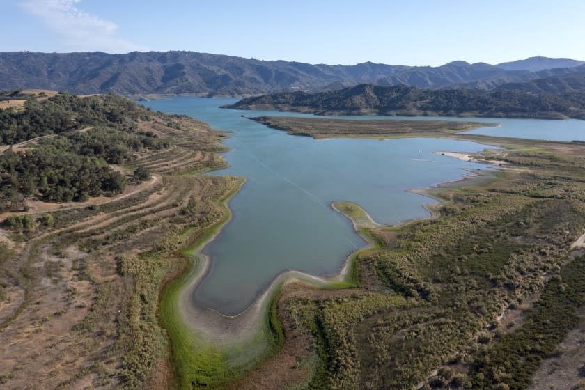 Ojai, Calif. -- Tuesday, June 22, 2021: Aerial view of Lake Casitas near Ojai, Calif., on June 22, 2021. (Brian van der Brug / Los Angeles Times)