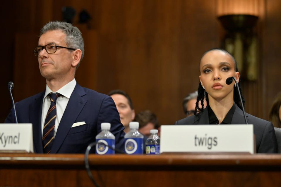 Warner Music Group CEO Robert Kyncl and singer/actor FKA twigs attend congressional testimony for the NO FAKES Act in Washington, DC (Getty Images for RIAA)