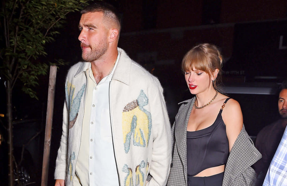 Taylor Swift with Travis Kelce at SNL Party NY Oct 2023 - Getty