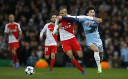 Britain Football Soccer - Manchester City v AS Monaco - UEFA Champions League Round of 16 First Leg - Etihad Stadium, Manchester, England - 21/2/17 Monaco's Fabinho in action with Manchester City's Leroy Sane Reuters / Phil Noble Livepic