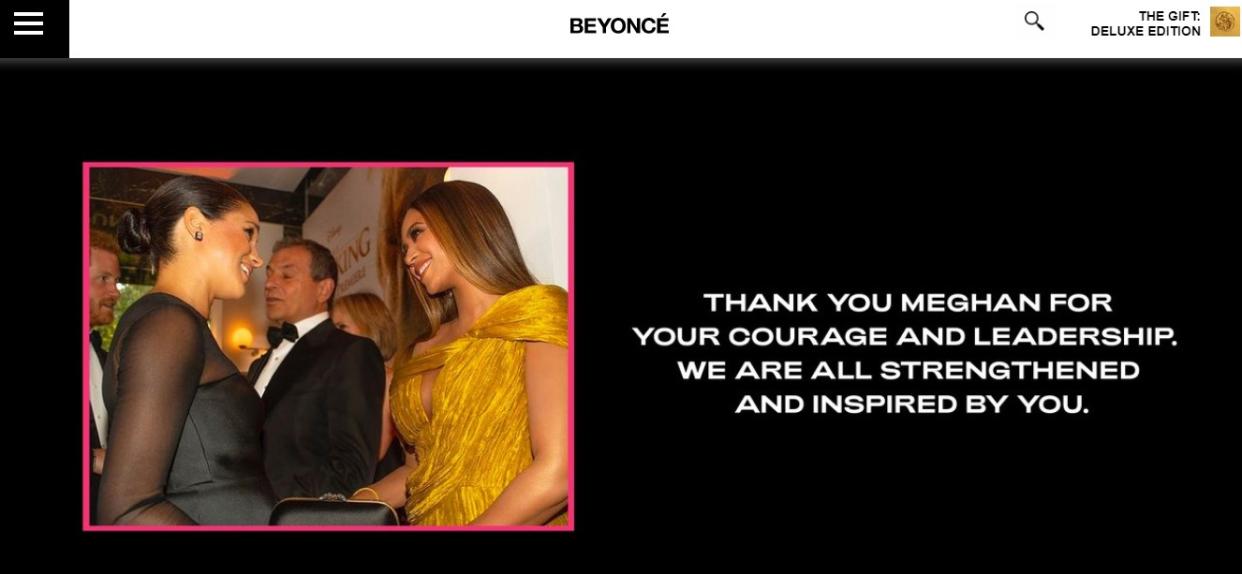 Beyonce's tribute to Meghan Markle. (beyonce.com)