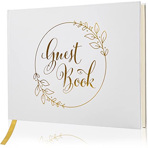 LotFancy Wedding Guest Book, 10x8’’ Sign in Book, 128 Pages Thick Paper with Gold Foil Hardcover, Personalized Keepsake for Reception, Baby Shower, Anniversary, Birthday