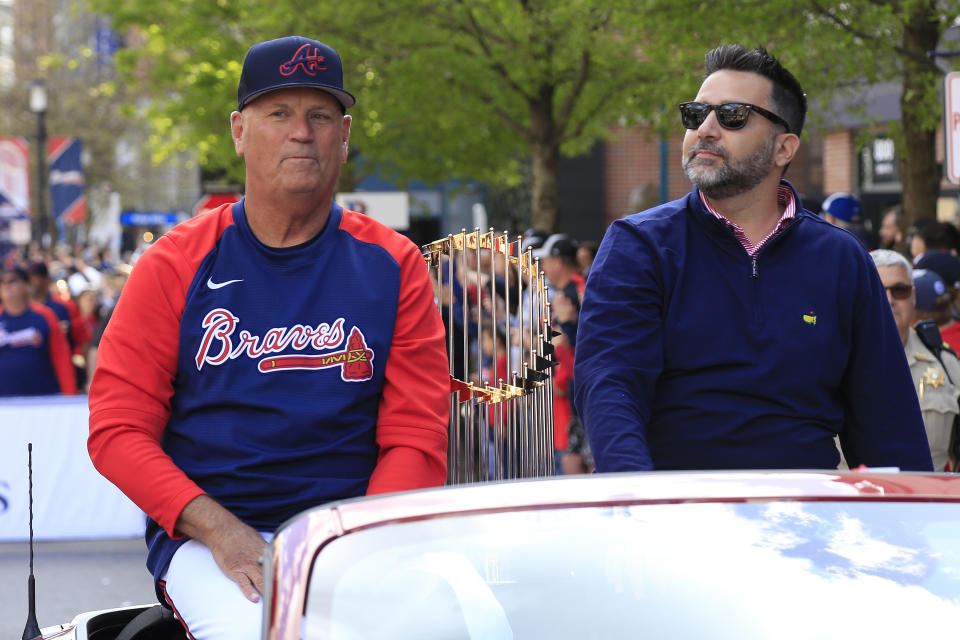 亞特蘭大勇士總教練Brian Snitker（圖左）與總管Alex Anthopoulos。（Photo by David J. Griffin/Icon Sportswire via Getty Images）