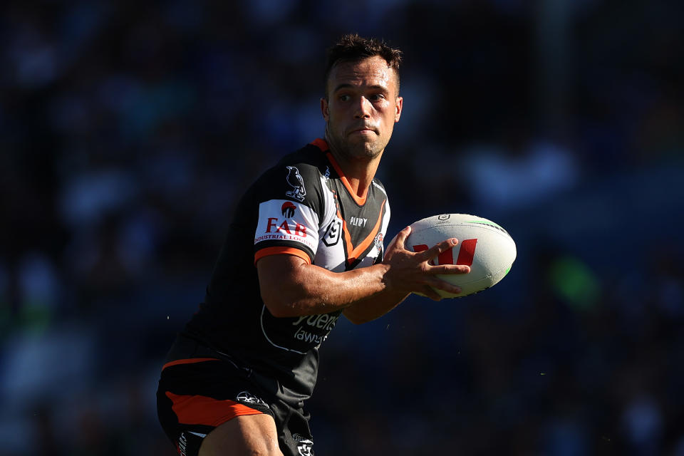 Luke Brooks, pictured here in action for the Wests Tigers.