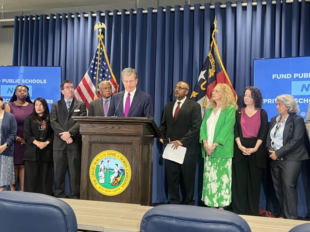 Gov. Roy Cooper speaks at a press conference