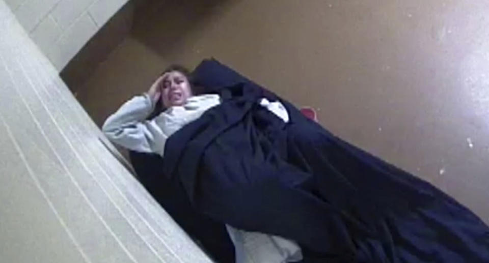 This surveillance video shows inmate Diana Sanchez about to give birth alone in her Denver jail cell.