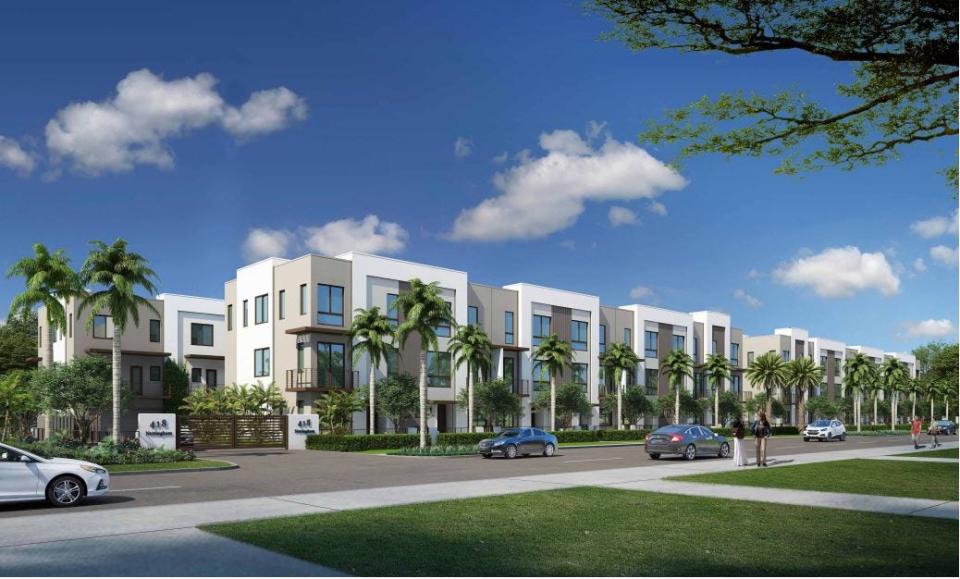 A rendering of a proposed new multi-family development on the south side of Nottingham Boulevard and south of Southern Boulevard in West Palm Beach by NDT Development.