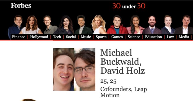 巴克沃德和霍茲2014年因為Leap Motion，獲選為富比士評定的「30 under 30」。取自富比世