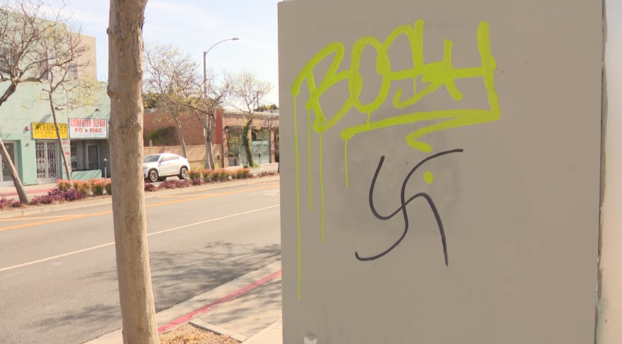 The Santa Monica Police Department is investigating after anti-Semitic graffiti was found in different parts of the city on April 7, 2024. (KTLA)