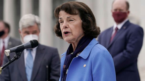 PHOTO: Senate Judiciary Committee ranking member Sen. Dianne Feinstein, D-Calif., speaks during a news conference on Oct. 22, 2020, at the Capitol in Washington. (J. Scott Applewhite/AP, FILE)