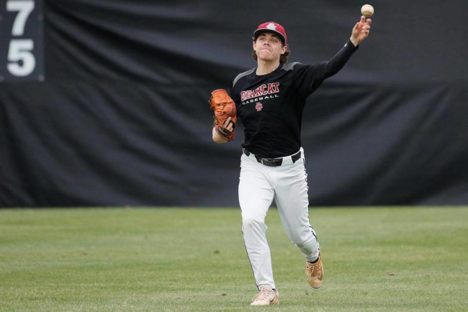 Brookland-Cayce’s Hayden Thomas practices baseball on Wednesday, April 26, 2023.