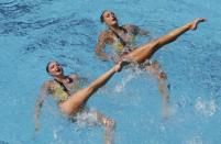 2016 Rio Olympics - Synchronised Swimming - Preliminary - Duets Technical Routine - Maria Lenk Aquatics Centre - Rio de Janeiro, Brazil - 15/08/2016. Katie Clark (GBR) of Britain and Olivia Federici (GBR) of Britain compete. REUTERS/Athit Perawongmetha