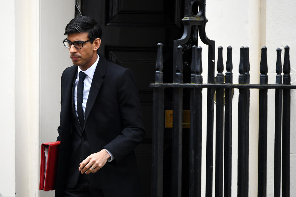 LONDON, ENGLAND - MARCH 09: Chancellor of the Exchequer Rishi Sunak leaves Downing Street ahead of a government Cobra meeting on March 9, 2020 in London, England. Prime Minister Boris Johnson called a Cobra meeting, named after the Cabinet Office Briefing Room where it takes place, of senior ministers and security officials to coordinate the British government's response to the coronavirus outbreak. (Photo by Chris J Ratcliffe/Getty Images)