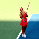 Angelique Kerber of Germany celebrates match point against Serena Williams during the Western & Southern Open at the Lindner Family Tennis Center on August 17, 2012 in Mason, Ohio. (Photo by Matthew Stockman/Getty Images)