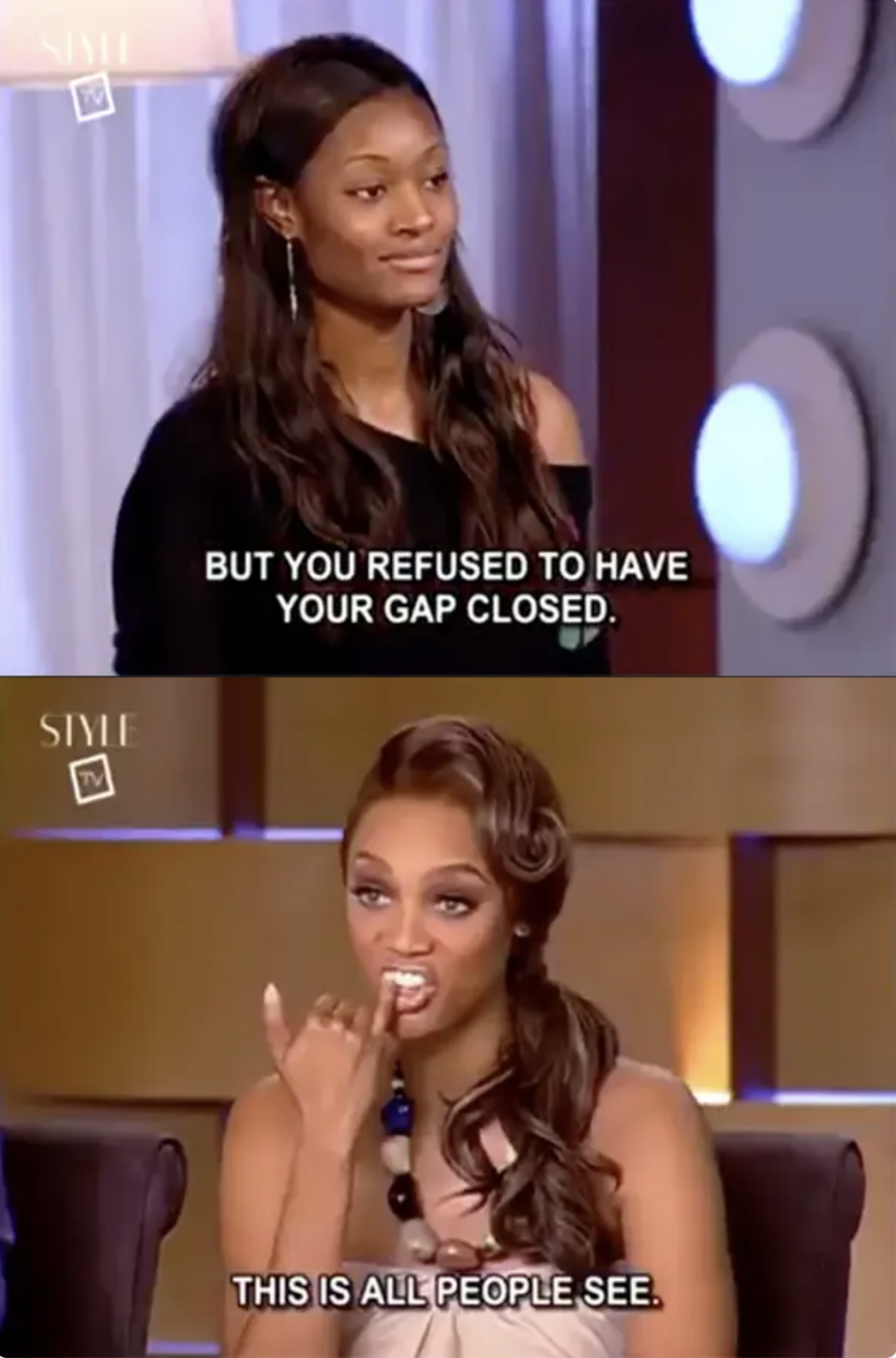 Tyra making fun of Danielle's gap tooth