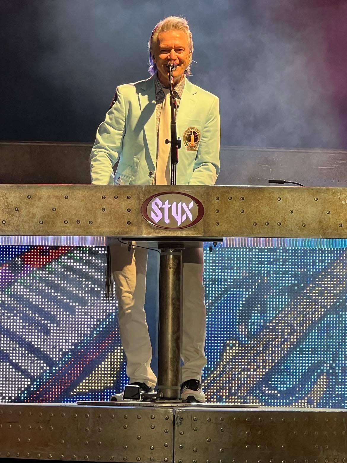 Vocalist and keyboard player Lawrence Gowan performs during Thursday night's Styx concert at the Stark County Fair.