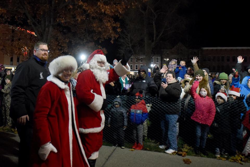 Santa and Mrs. Claus great guest as Licking County celebrates the 72nd annual lighting of the historic Licking County Courthouse on Friday, Nov. 26, 2021. The evenings program included holiday music and sing-alongs, SantaÕs arrival on a Newark firetruck, and lighting of the historic building.