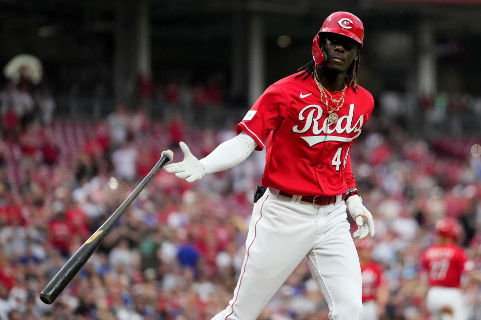 Elly De La Cruz walked in the first inning in his MLB debut with the Cincinnati Reds after working on his batting eye as a Louisville Bat.