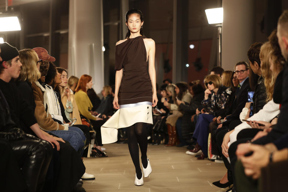 The Proenza Schouler Fall Winter collection 2020 is modeled, Monday, Feb. 10, 2020, during Fashion Week in New York. (AP Photo/Kathy Willens)