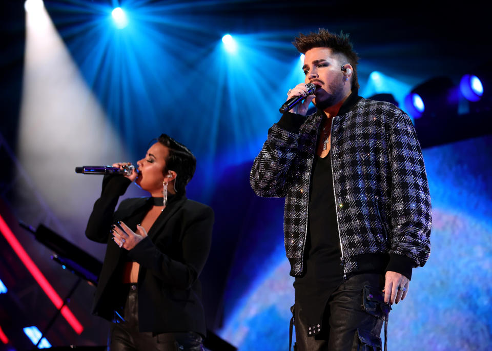 LOS ANGELES, CALIFORNIA – SEPTEMBER 25: (L-R) Demi Lovato and Adam Lambert perform onstage during Global Citizen Live on September 25, 2021 in Los Angeles, California. (Photo by Rich Fury/Getty Images for Global Citizen) - Credit: Getty Images for Global Citizen