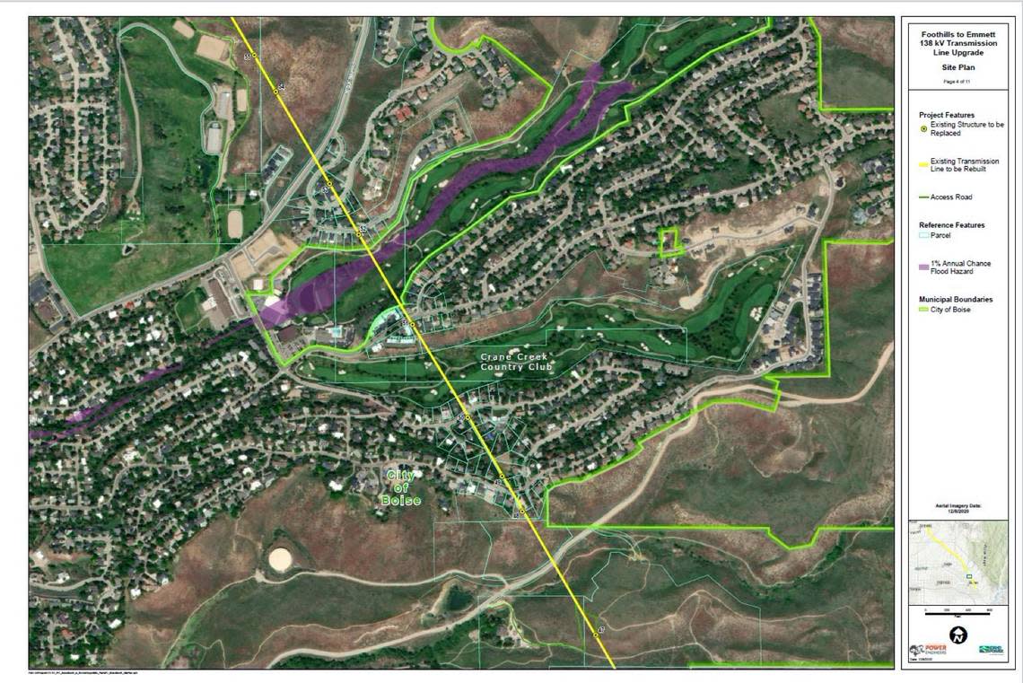 A segment of 35-mile-long transmission line that Idaho Power plans to rebuild. The line, which carries electricity, stretches north from the Boise River in Southeast Boise and west into Gem County. 