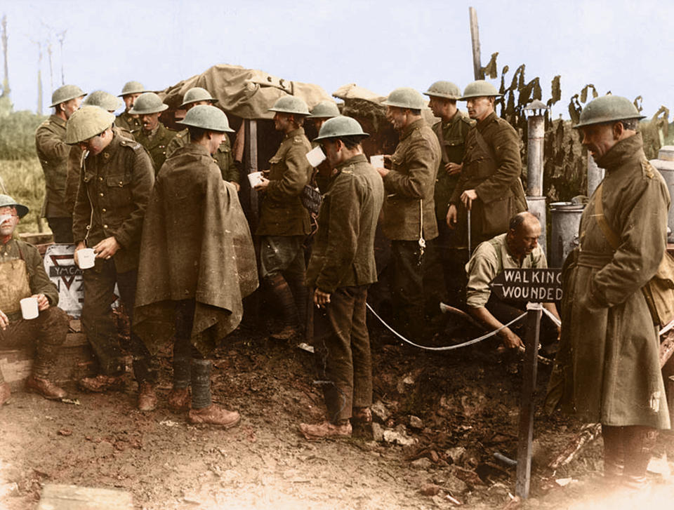 <p>New Zealanders walking wounded at the Battle of Broodseinde ridge, the most successful Allied attack of Passchendaele. (Tom Marshall/mediadrumworld.com) </p>