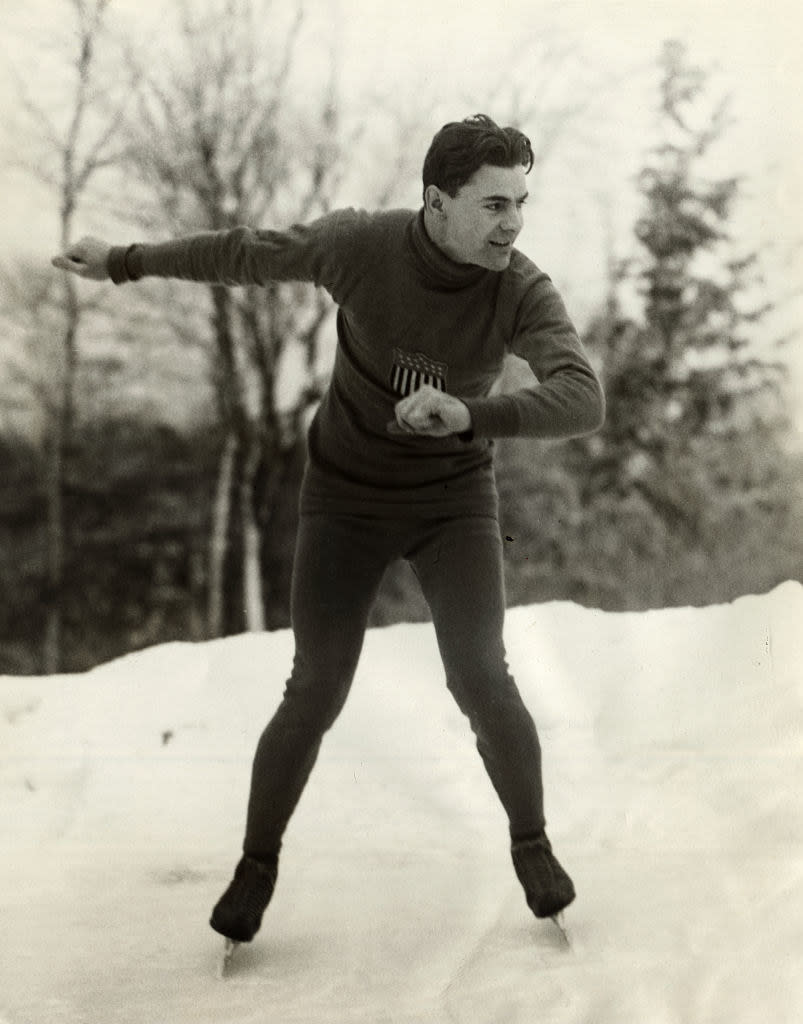 A vintage photo of a speed skater