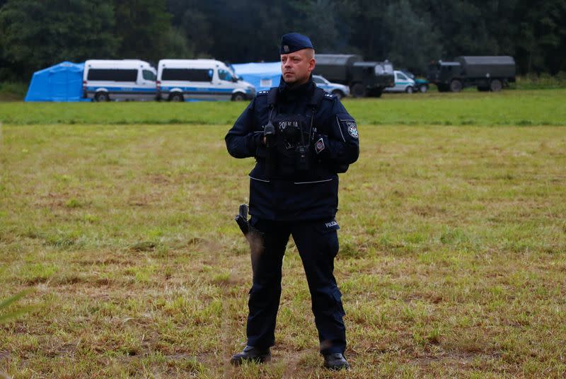 Migrants stranded on the border between Belarus and Poland near the village of Usnarz Gorny