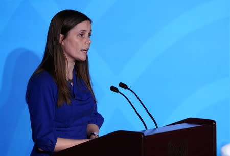 Iceland's Prime Minister Katrin Jakobsdottir speaks during the 2019 United Nations Climate Action Summit at U.N. headquarters in New York City, New York, U.S.