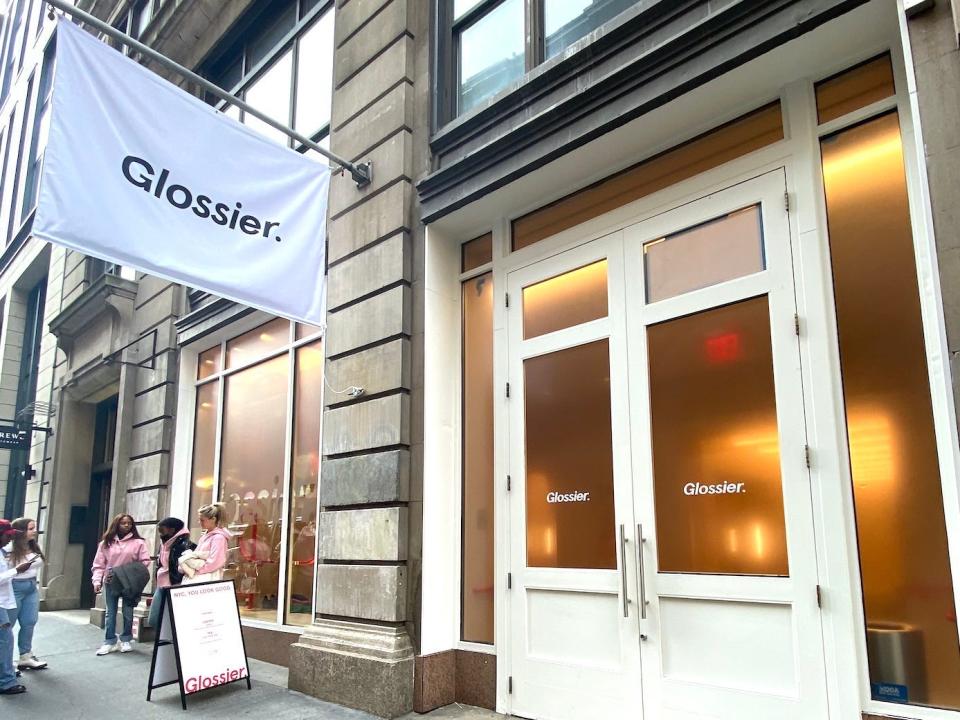 Outside Glossier's new flagship store in New York City.