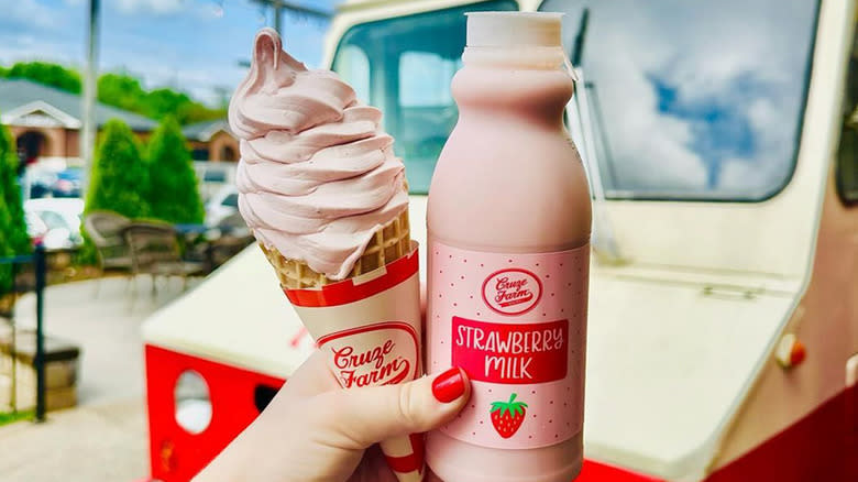 Strawberry soft serve and milk